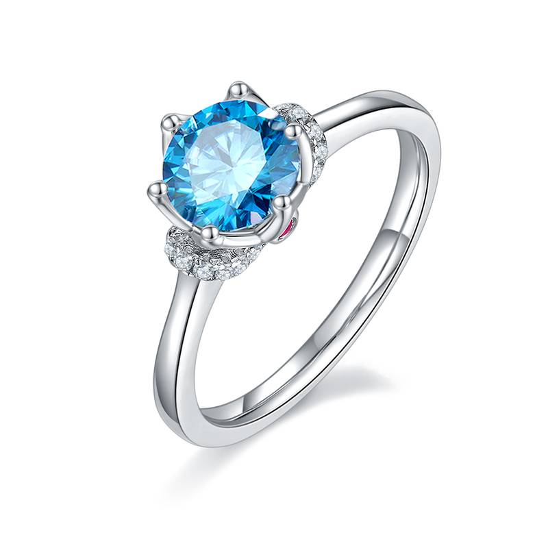 Straight arm V-set crown S925 silver plated platinum moissanite diamond women's ring 1 carat D-grade