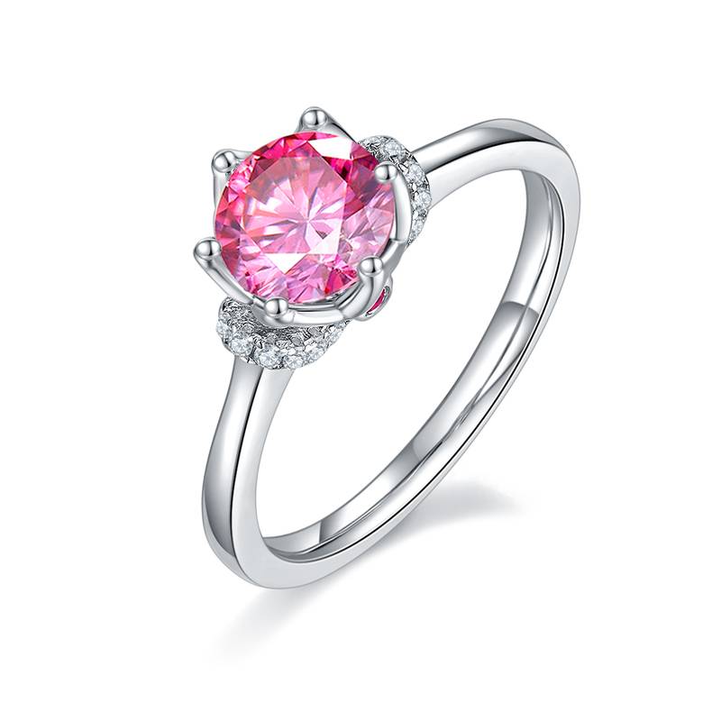 Straight arm V-set crown S925 silver plated platinum moissanite diamond women's ring 1 carat D-grade