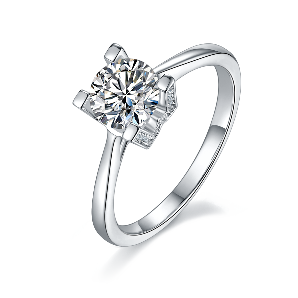 Straight arm V set HWLetter letter S925 silver plated platinum Moissanite women's ring 1 carat D-grade