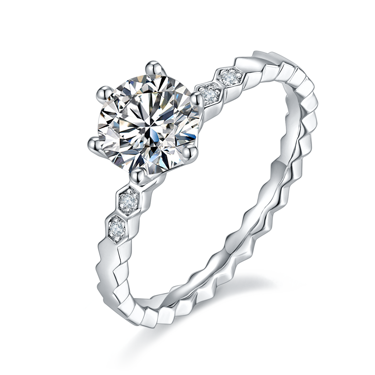 Straight arm micro inlaid Shangmei Honeycomb S925 silver plated platinum Moissanite women's ring 1 carat D-grade