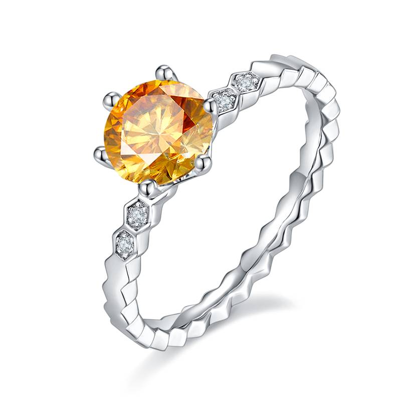 直臂微镶尚美蜂巢S925银镀白金MoissaniteWomen's Ring1ctD级