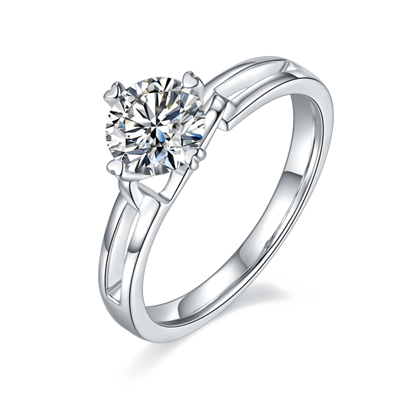 直臂简约扭花S925银镀白金MoissaniteWomen's Ring1ctD级