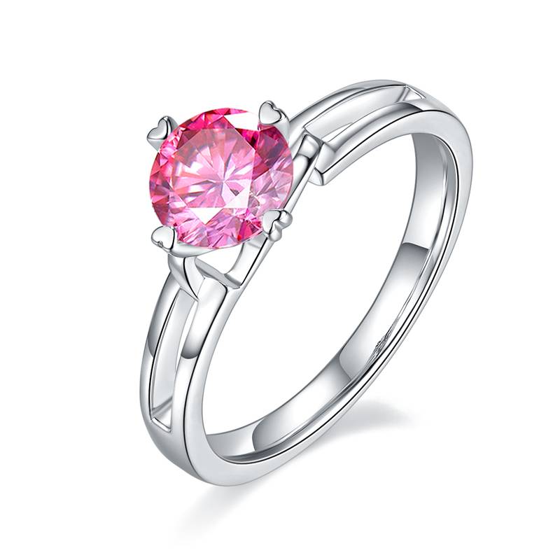 直臂简约扭花S925银镀白金MoissaniteWomen's Ring1ctD级