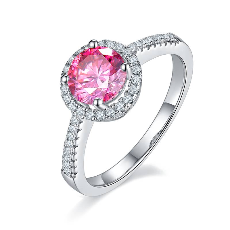 直臂豪华圆包S925银镀白金MoissaniteWomen's Ring1ctD级