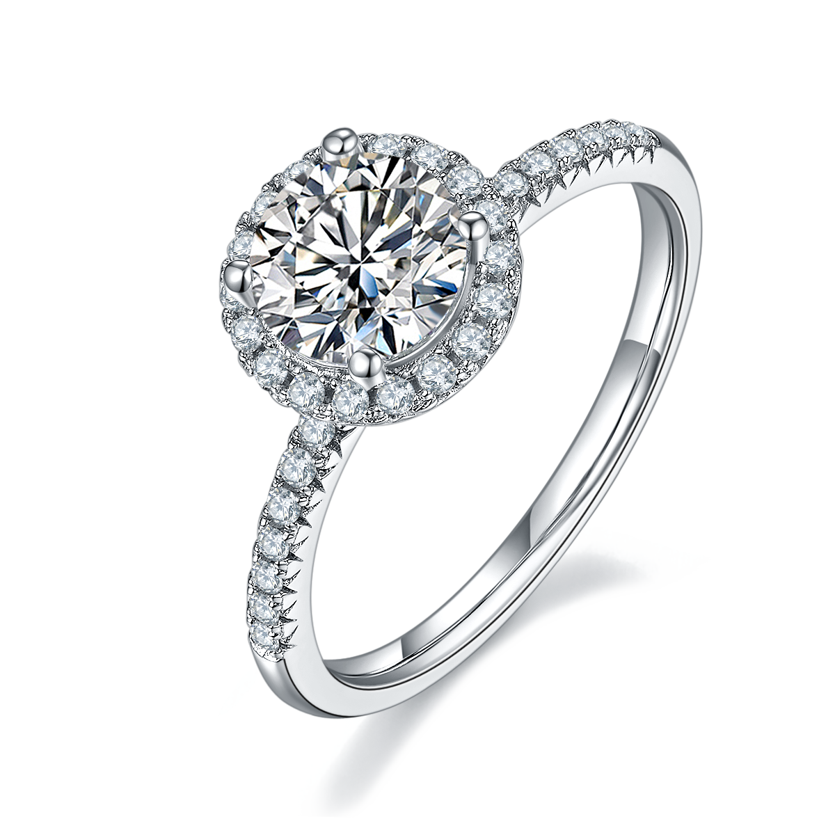 Classic round bag S925 silver plated platinum Moissanite women's ring 1 carat D-grade