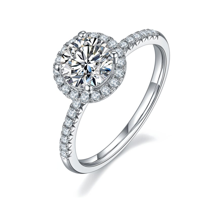 Classic圆包S925银镀白金MoissaniteWomen's Ring1ctD级