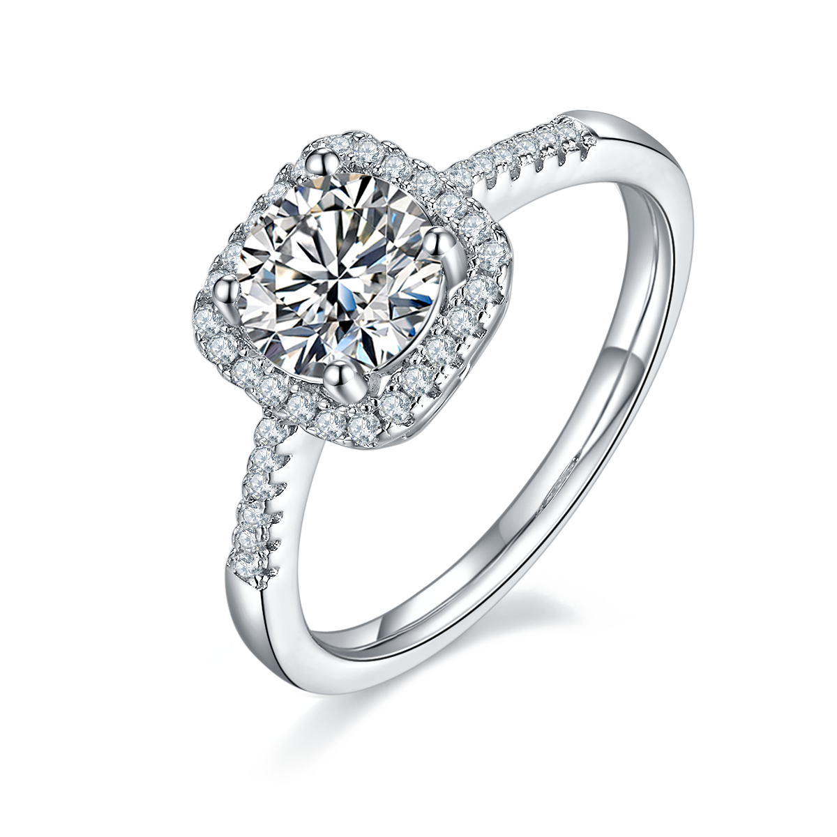 Straight arm luxury square bag S925 silver plated platinum Moissanite women's ring 1 carat D-grade