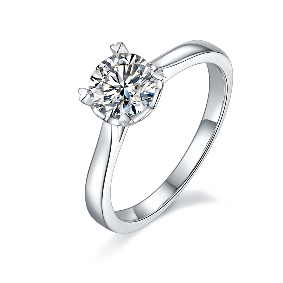 Straight arm heart-shaped cup four claw S925 silver plated platinum Moissanite women's ring 1 carat D-grade