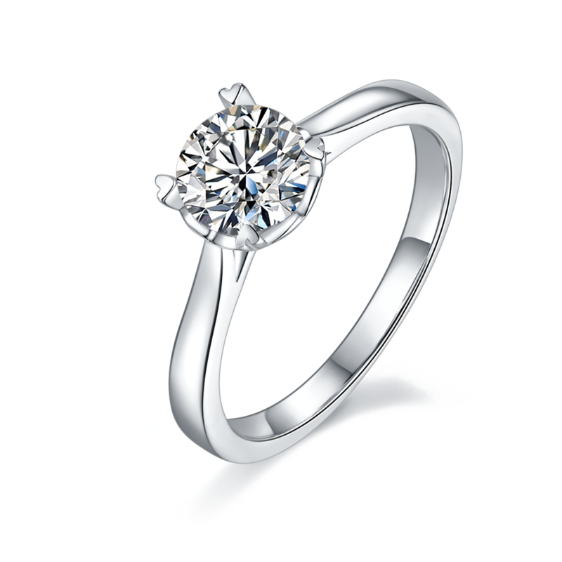 直臂爱心杯四爪S925银镀白金MoissaniteWomen's Ring1ctD级