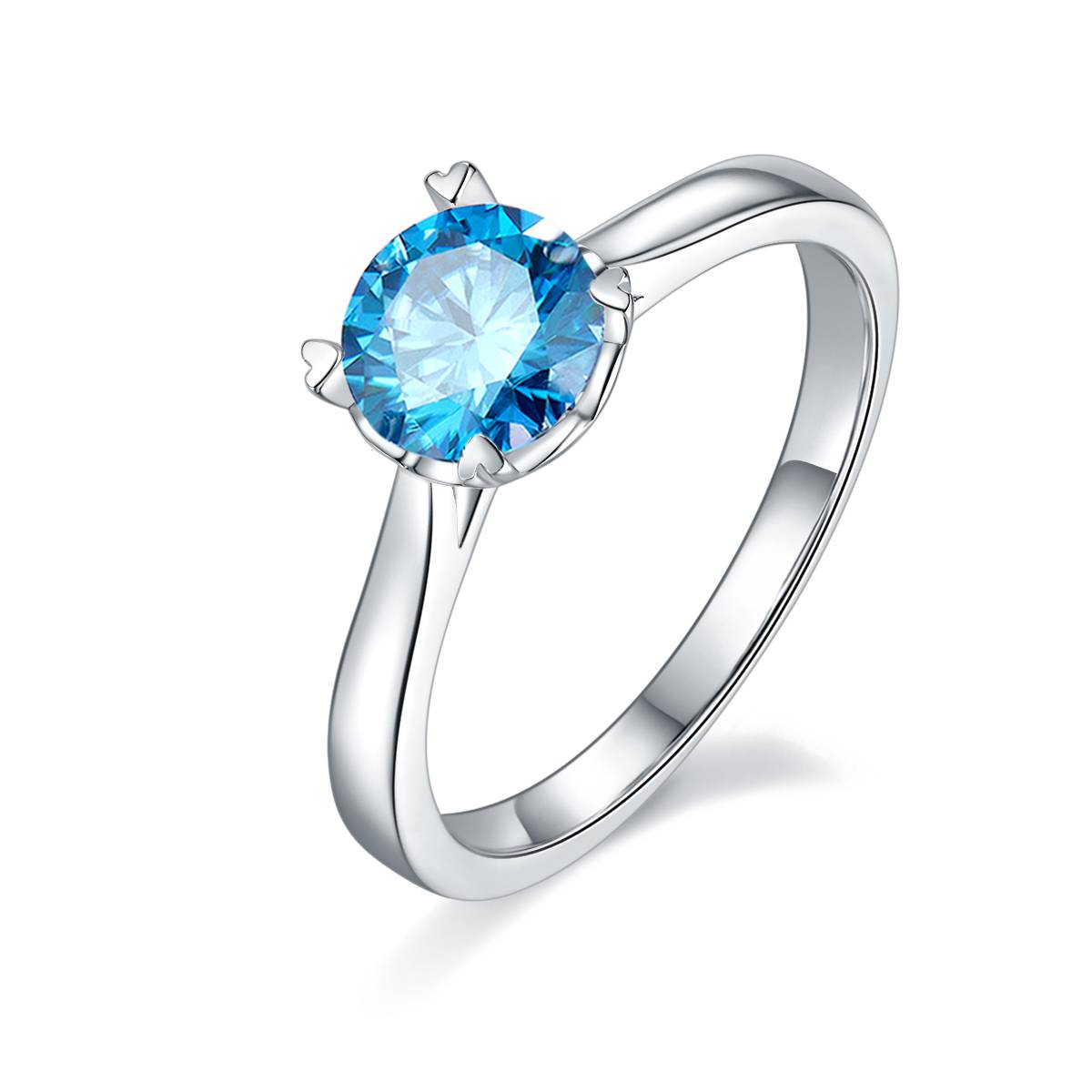 Straight arm heart-shaped cup four claw S925 silver plated platinum Moissanite women's ring 1 carat D-grade