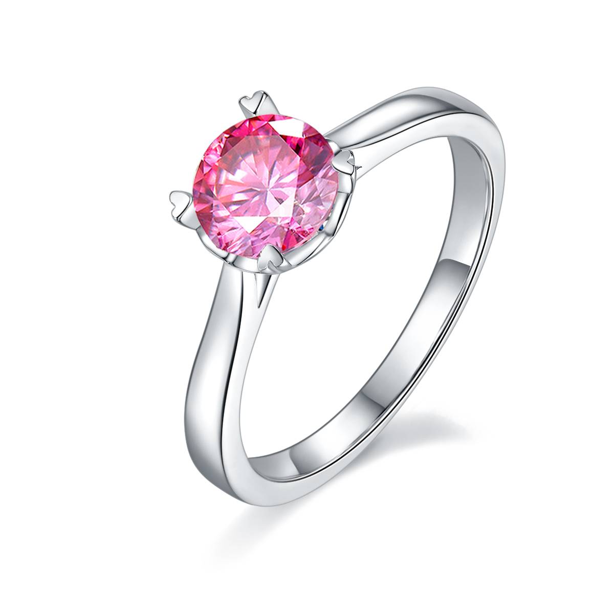 Straight arm heart-shaped cup four claw S925 silver plated platinum Moissanite women's ring 1 carat D-grade
