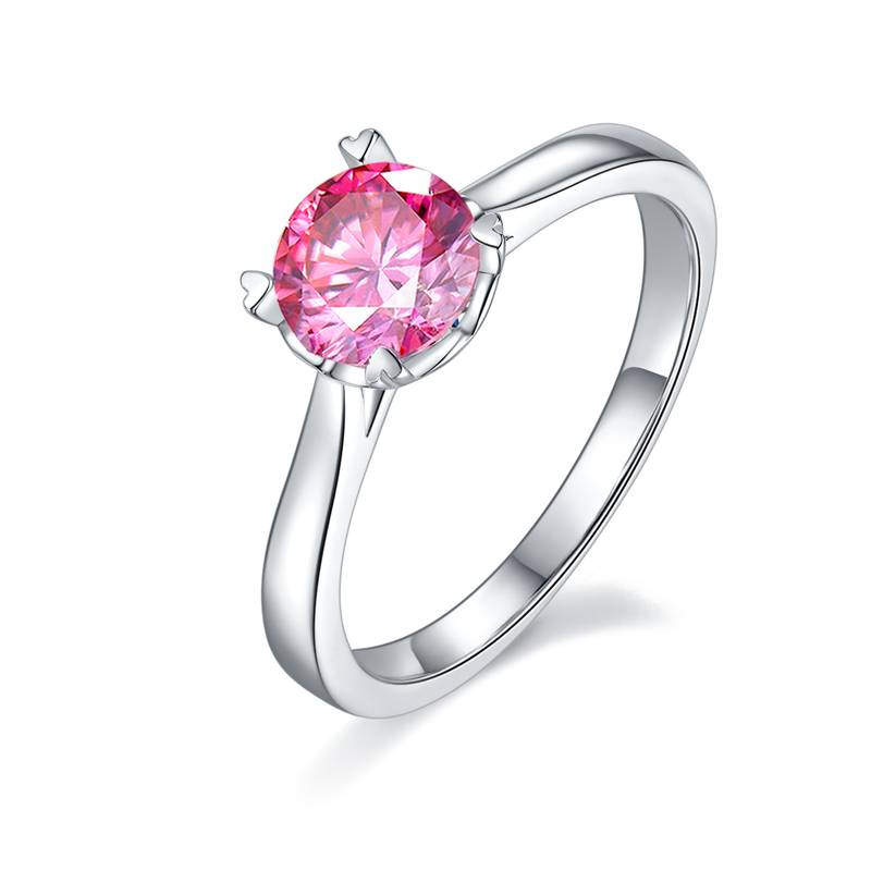 直臂爱心杯四爪S925银镀白金MoissaniteWomen's Ring1ctD级