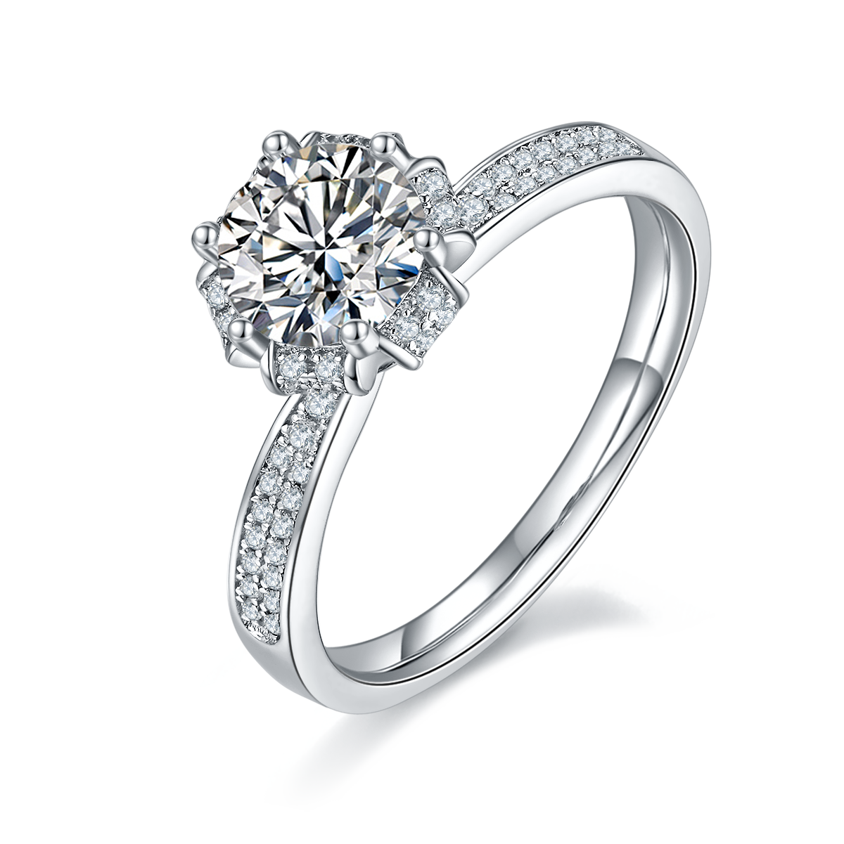 Straight arm wishing pool S925 silver plated platinum Moissanite women's ring 1 carat D-grade