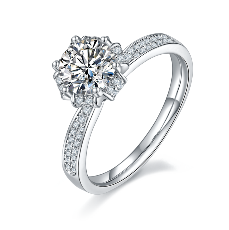 直臂许愿池S925银镀白金MoissaniteWomen's Ring1ctD级