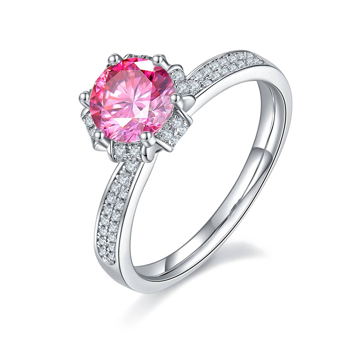 Straight arm wishing pool S925 silver plated platinum Moissanite women's ring 1 carat D-grade