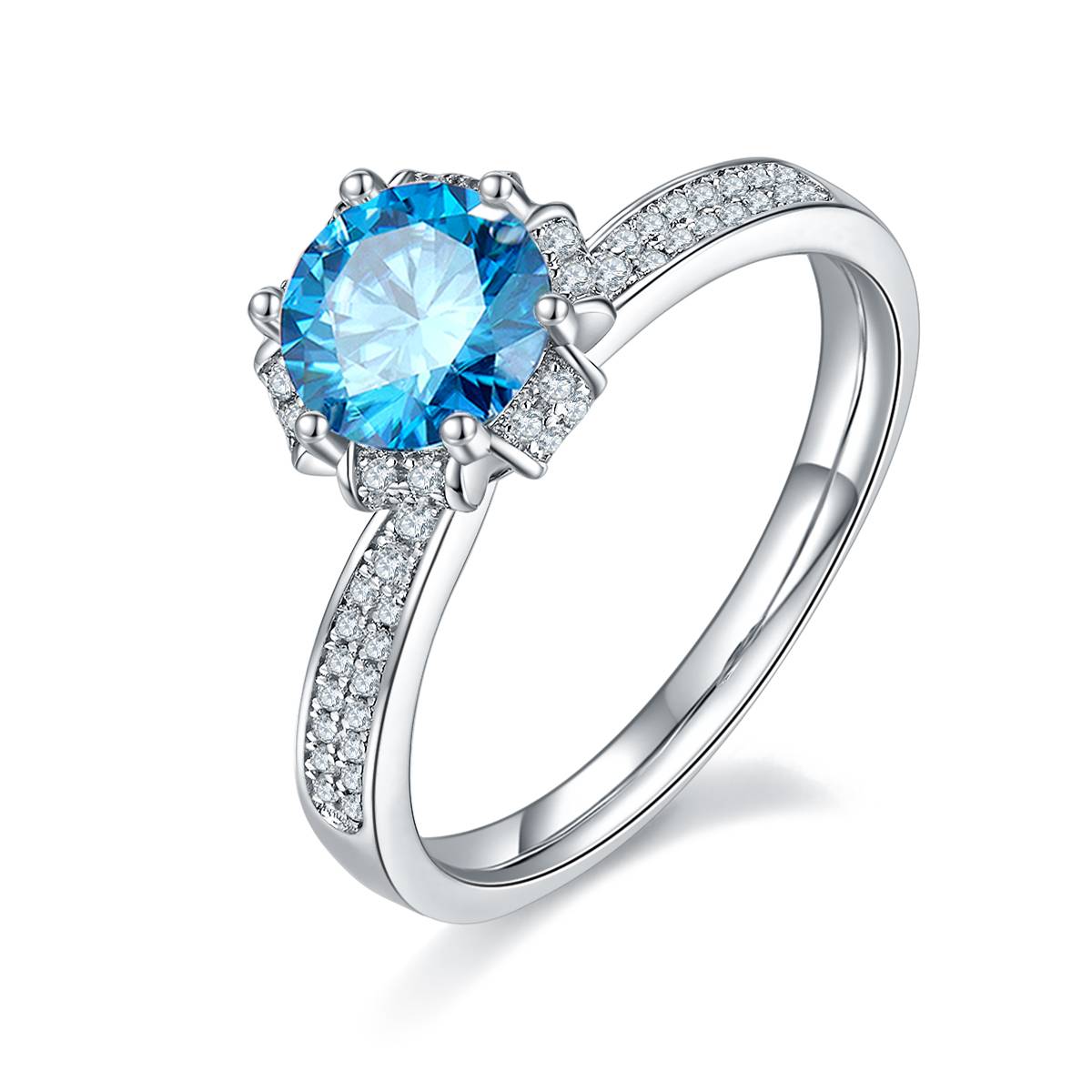 Straight arm wishing pool S925 silver plated platinum Moissanite women's ring 1 carat D-grade
