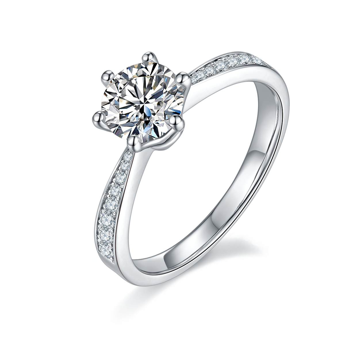 Straight arm agile S925 silver plated platinum Moissanite women's ring 1 carat D-grade