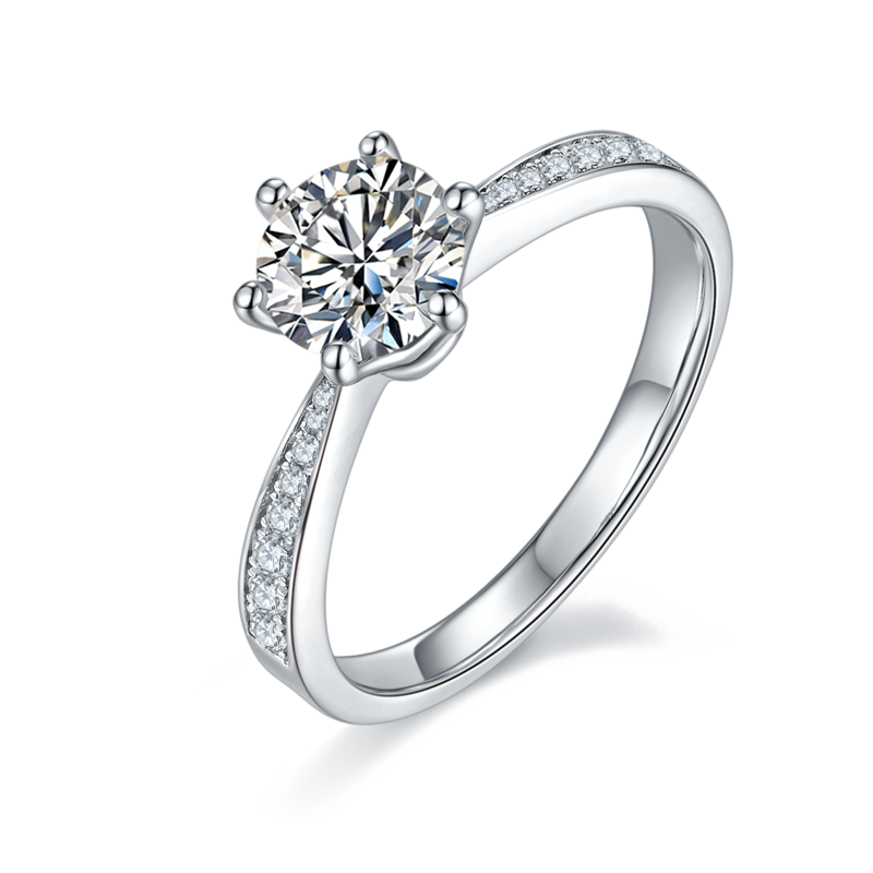 直臂灵动S925银镀白金MoissaniteWomen's Ring1ctD级