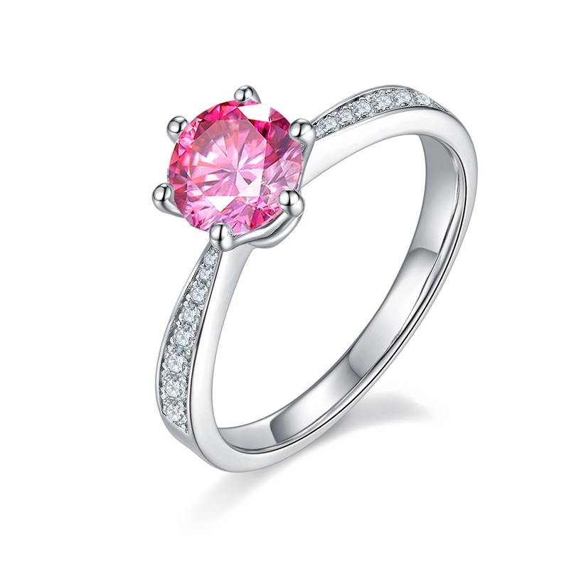 直臂灵动S925银镀白金MoissaniteWomen's Ring1ctD级