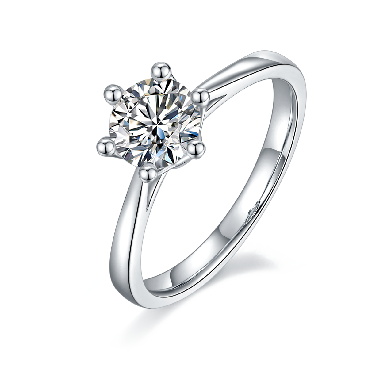 Straight arm crown S925 silver plated platinum Moissanite women's ring 1 carat D-grade