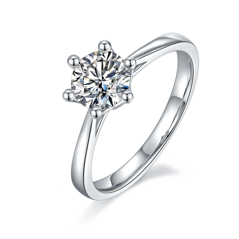 直臂皇冠S925银镀白金MoissaniteWomen's Ring1ctD级