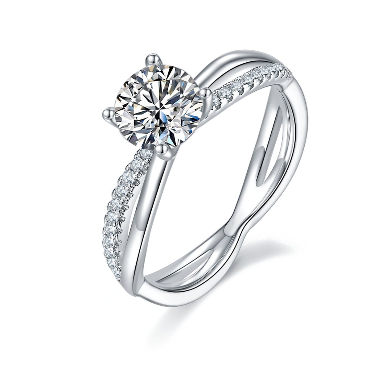 Double arm Liu Shishi S925 silver plated white gold Moissanite women's ring 1 carat D-grade