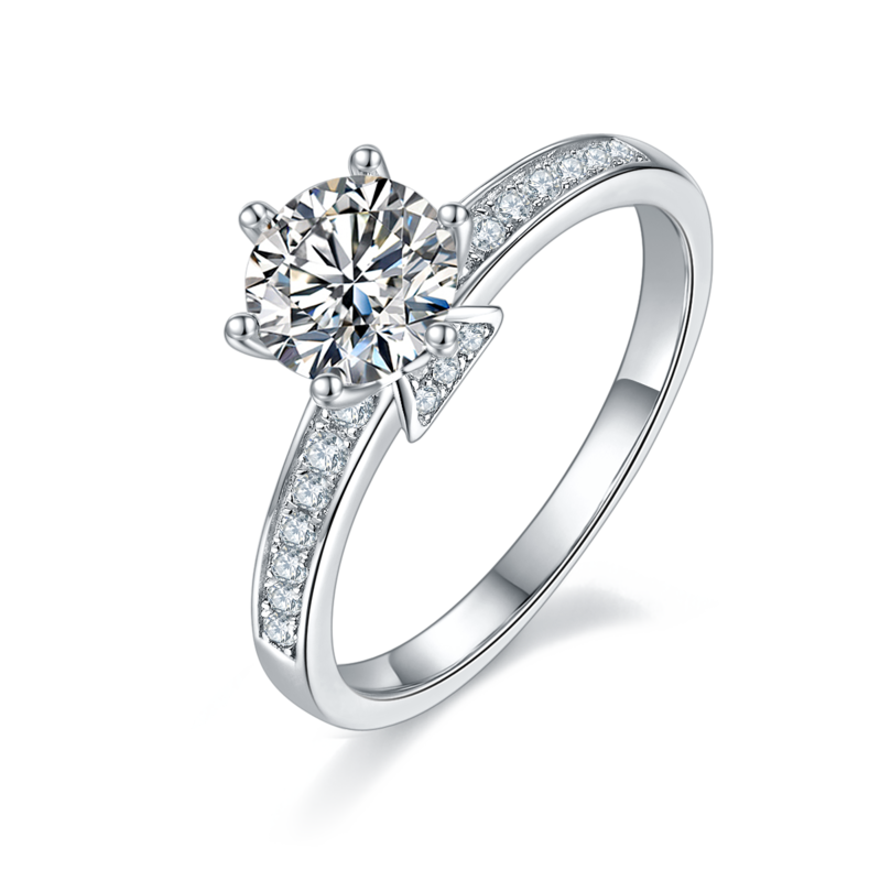 直臂五湖四海微镶S925银镀白金MoissaniteWomen's Ring1ctD级