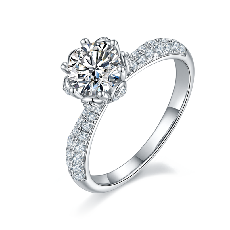 直臂豪镶花神S925银镀白金MoissaniteWomen's Ring1ctD级