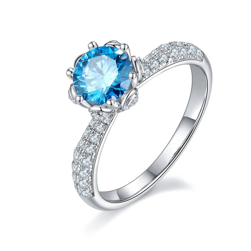 直臂豪镶花神S925银镀白金MoissaniteWomen's Ring1ctD级