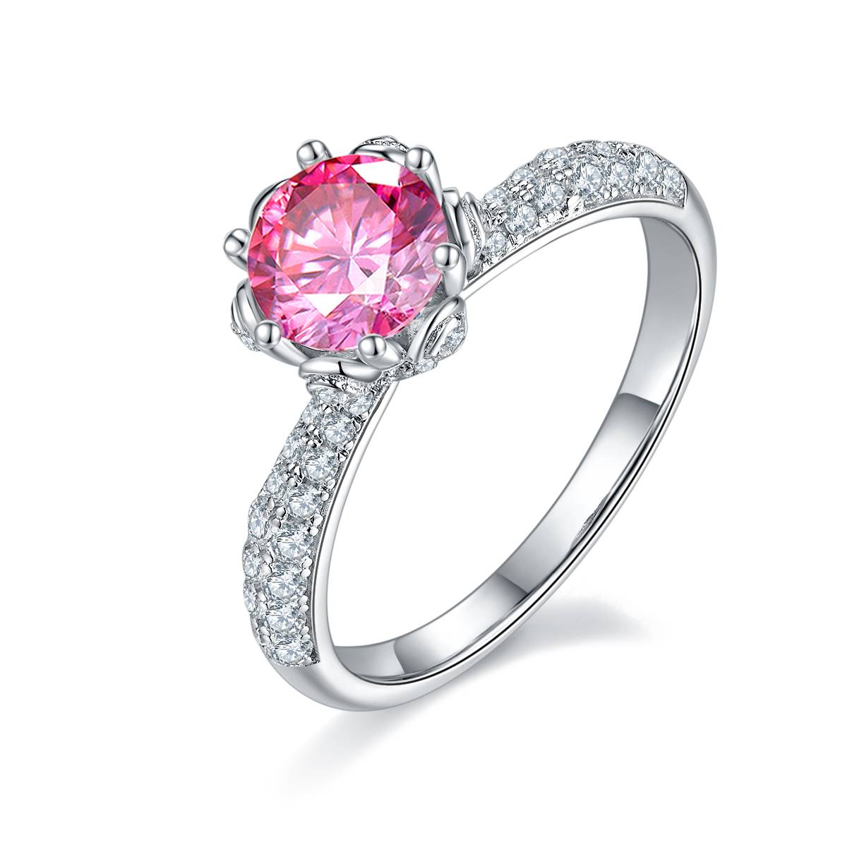 Straight arm luxury floral god S925 silver plated platinum Moissanite women's ring 1 carat D-grade