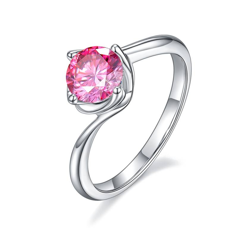 扭臂花蕾S925银镀白金MoissaniteWomen's Ring1ctD级