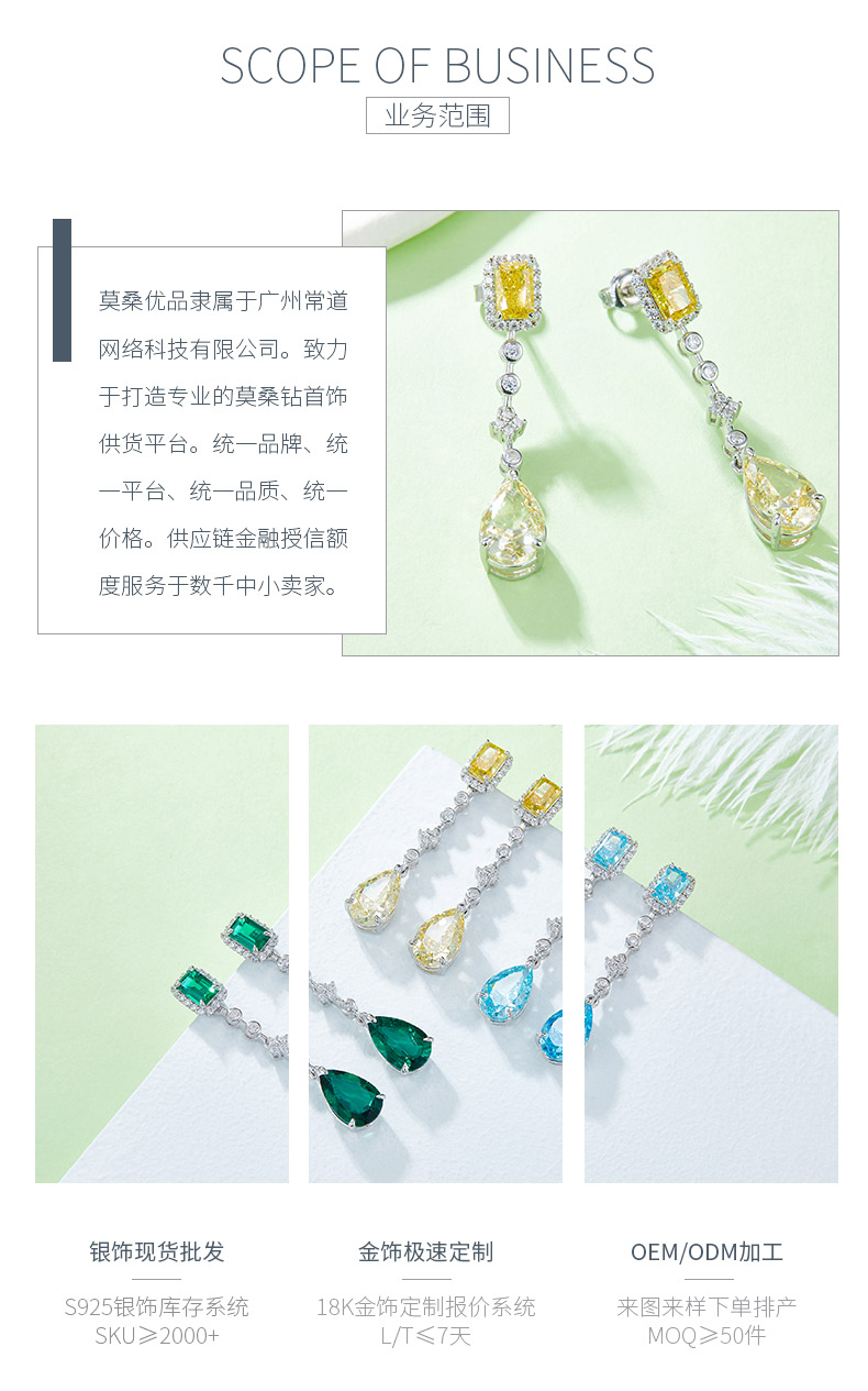E0625 梨形+长方形高碳钻S925银镀白金耳环主石11*7mm/5.0CT - 3