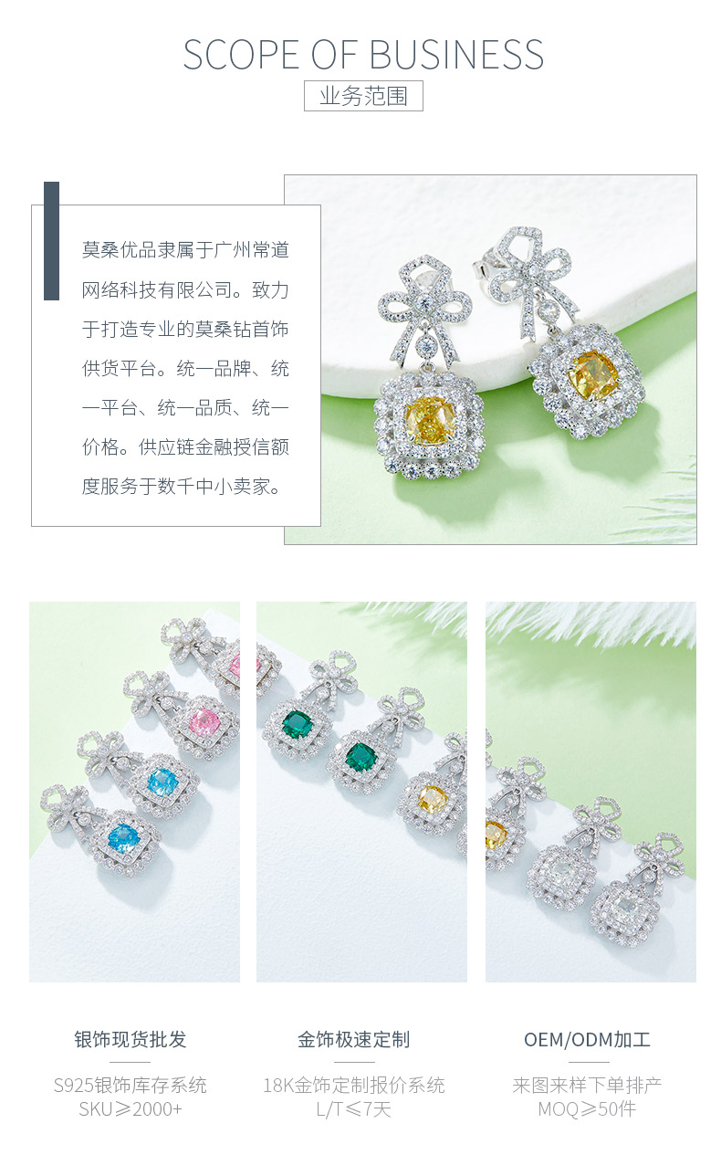 E0698 款S925银镀18K白金枕形培育彩宝耳环6*6mm/1.0ct*2 - 3