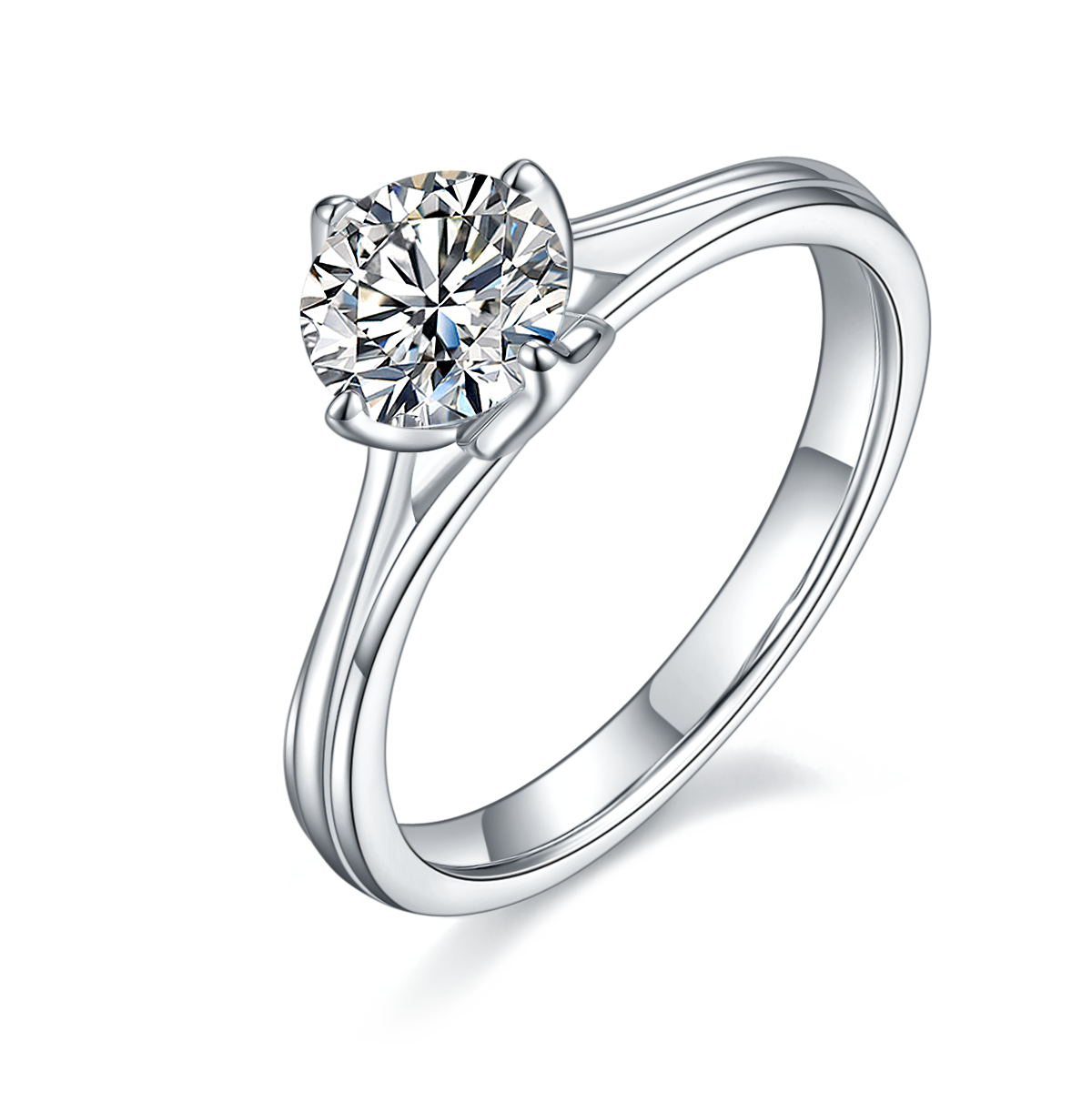 Straight arm Lotus S925 Silver Plated Platinum Moissanite Women's Ring 1 Carat D-Class