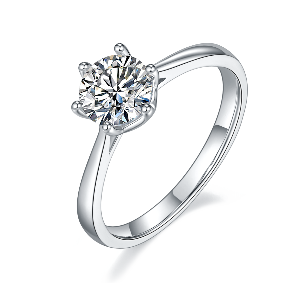 Straight arm new six claw S925 silver plated platinum Moissanite women's ring 1 carat D-grade