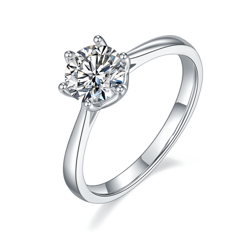 直臂新六爪S925银镀白金MoissaniteWomen's Ring1ctD级
