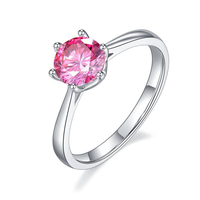 直臂新六爪S925银镀白金MoissaniteWomen's Ring1ctD级