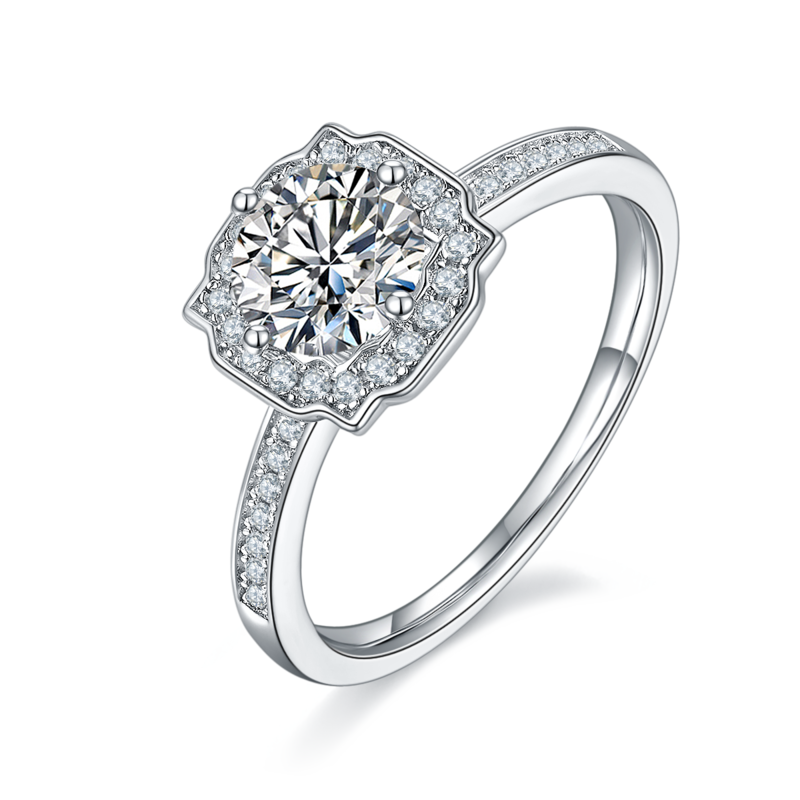 微镶海瑞S925银镀白金MoissaniteWomen's Ring1ctD级