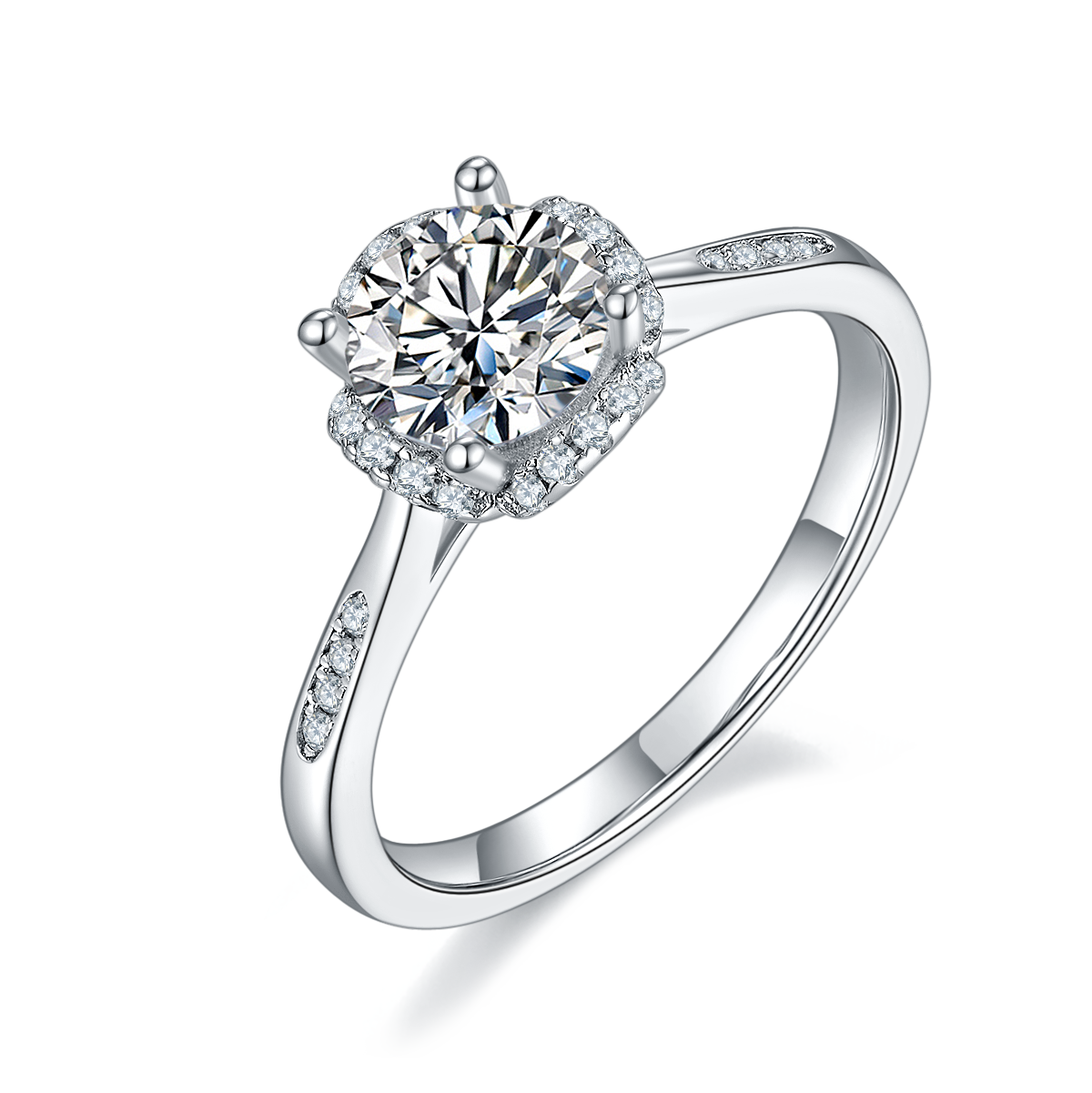 Micro inlaid Hua Nian Hua S925 silver plated white gold Moissanite women's ring 1 carat D-grade