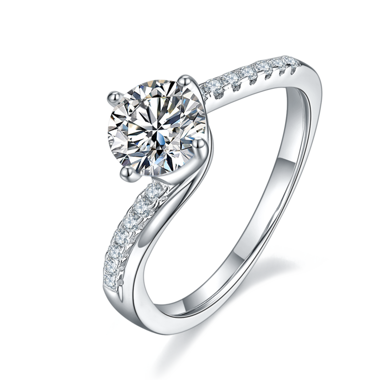 幸福相拥S925银镀白金MoissaniteWomen's Ring1ctD级