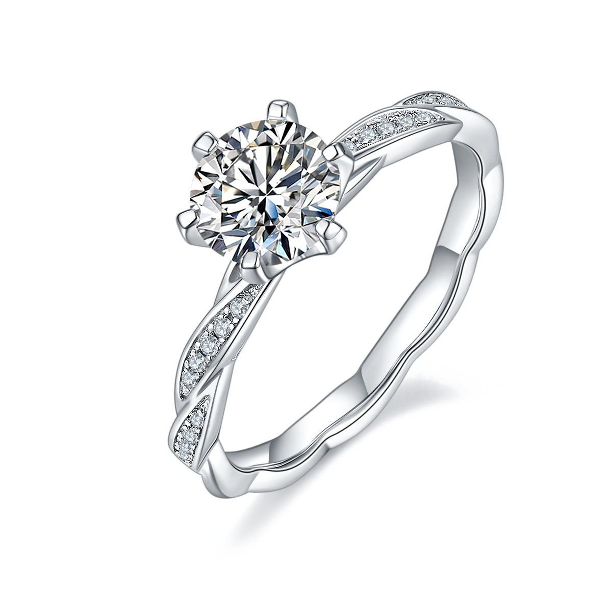 Woven Finger Soft S925 Silver Plated Platinum Moissanite Women's Ring 1 Carat D-Class