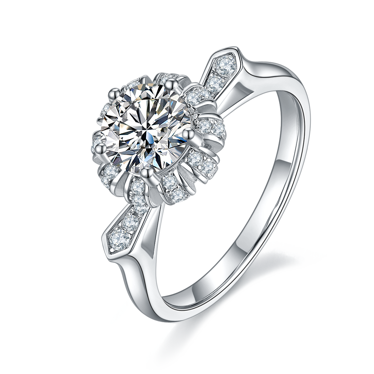 Uniform Temptation S925 Silver Plated Platinum Moissanite Women's Ring 1 Carat D-Class