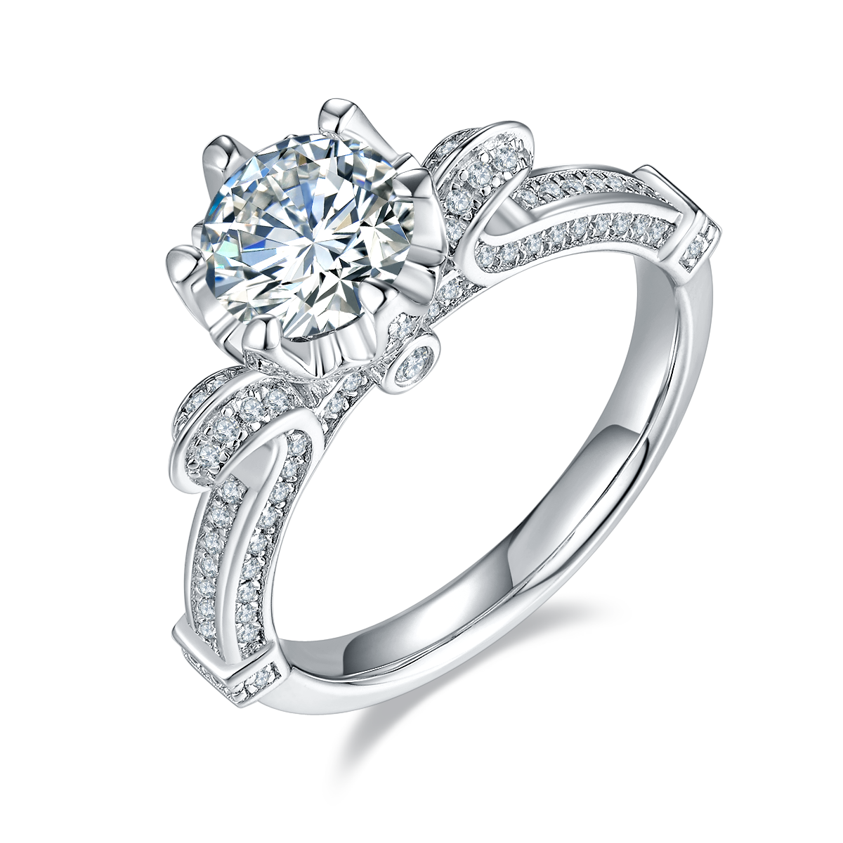 Swan Lake S925 Silver Plated Platinum Moissanite Diamond Women's Ring 1 Carat D-Class