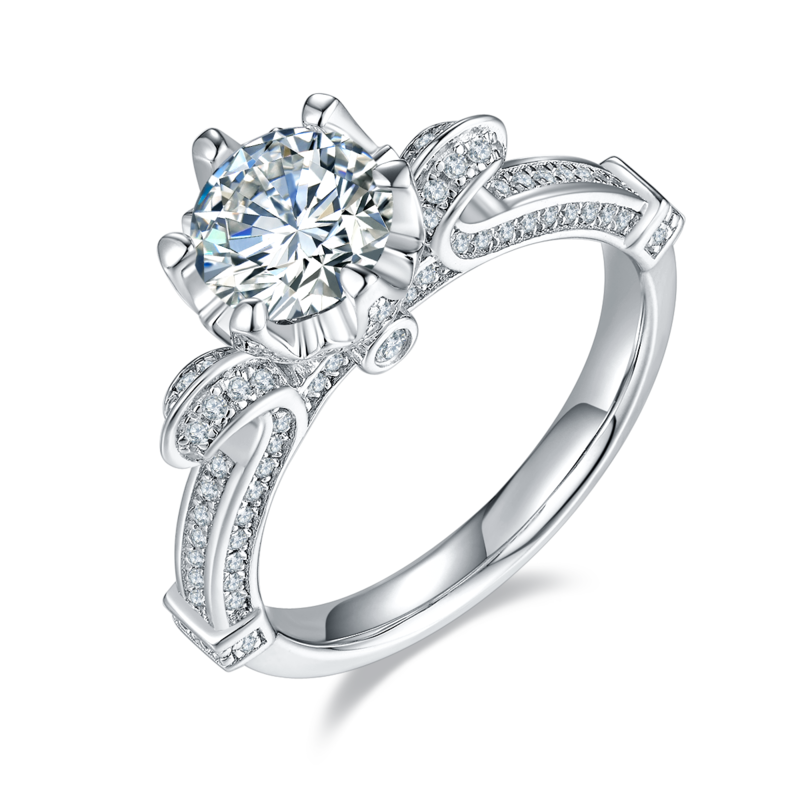 天鹅湖S925银镀白金MoissaniteWomen's Ring1ctD级