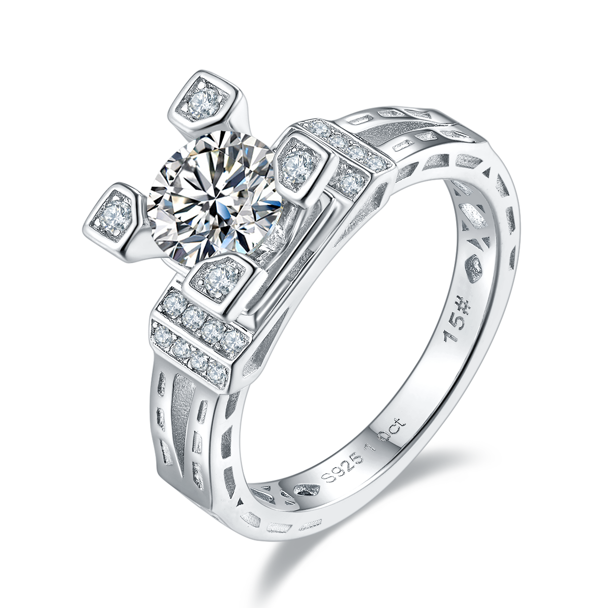 Tower S925 Silver Plated Platinum Moissanite Diamond Women's Ring 1 Carat D-Class