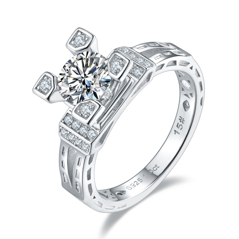 铁塔S925银镀白金MoissaniteWomen's Ring1ctD级