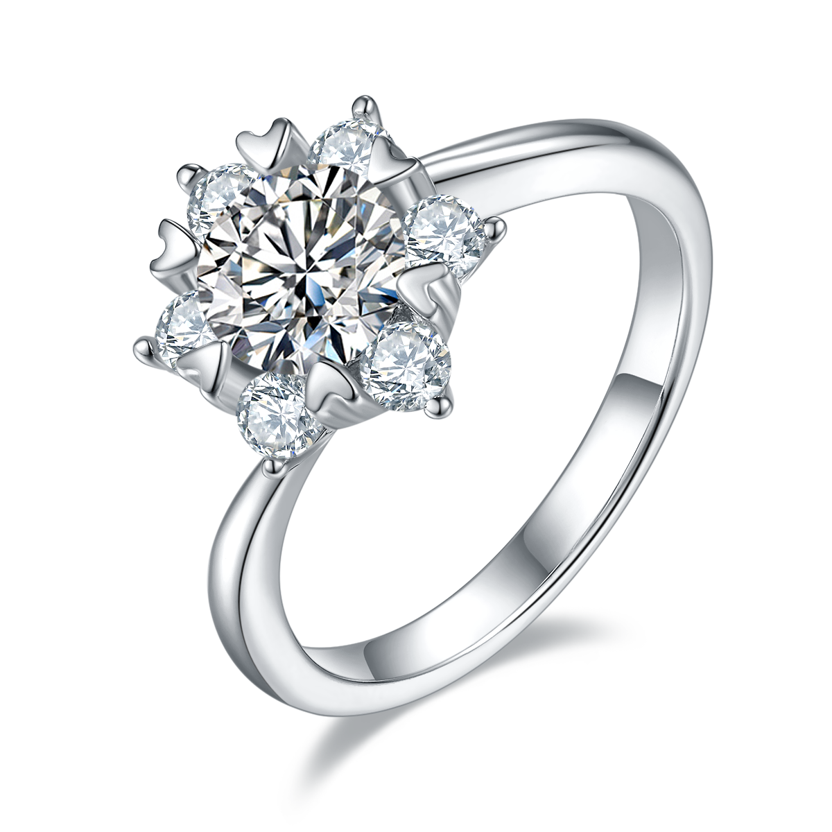 Starry Flower S925 Silver Plated Platinum Moissanite Diamond Women's Ring 1 Carat D-Class