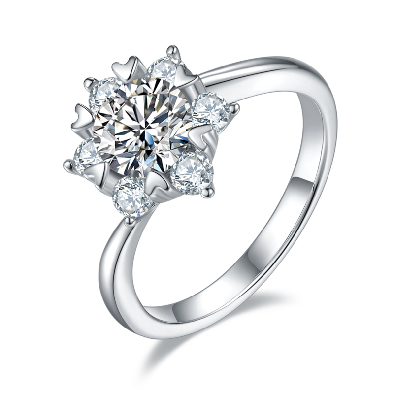星辰花S925银镀白金MoissaniteWomen's Ring1ctD级