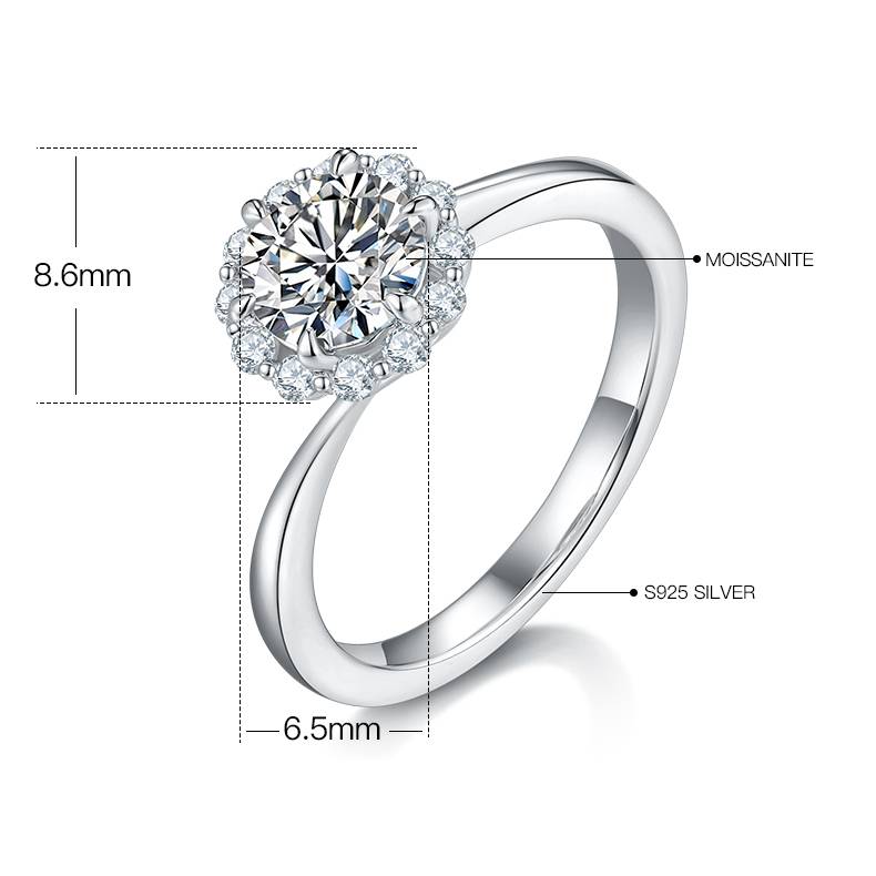 Love Fire S925 Silver Plated Platinum Moissanite Diamond Women's Ring 1 Carat D-Class