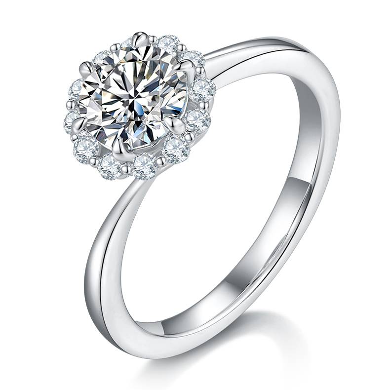 爱火S925银镀白金MoissaniteWomen's Ring1ctD级